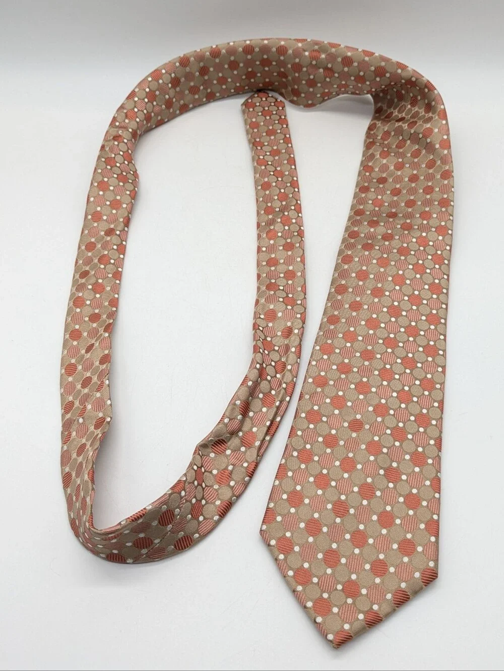NWT Joseph Abboud Tan Peach Geometric Circle Silk Mens Tie